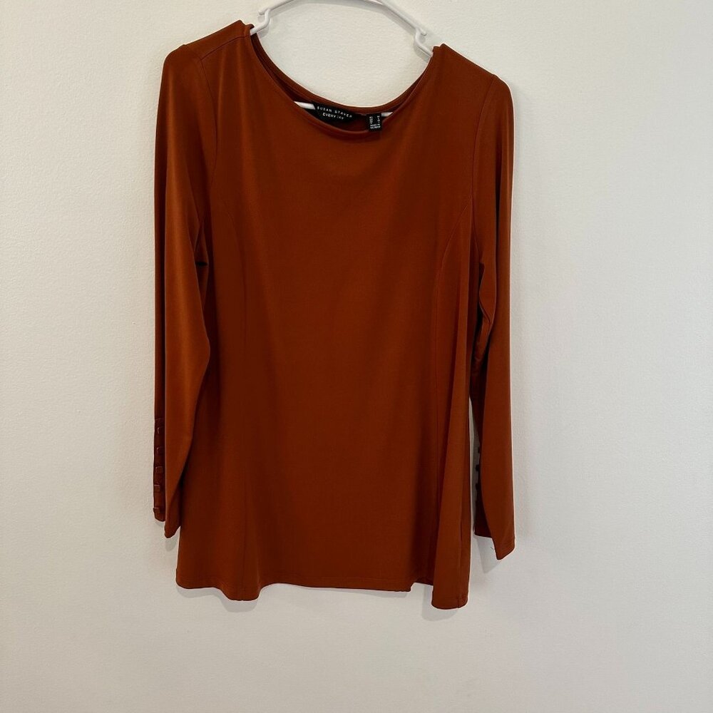 SUSAN GRAVER ORANGE LONG SLEEVE WOMENS TOP WITH BUTTON SLEEVE DETAIL SIZE M